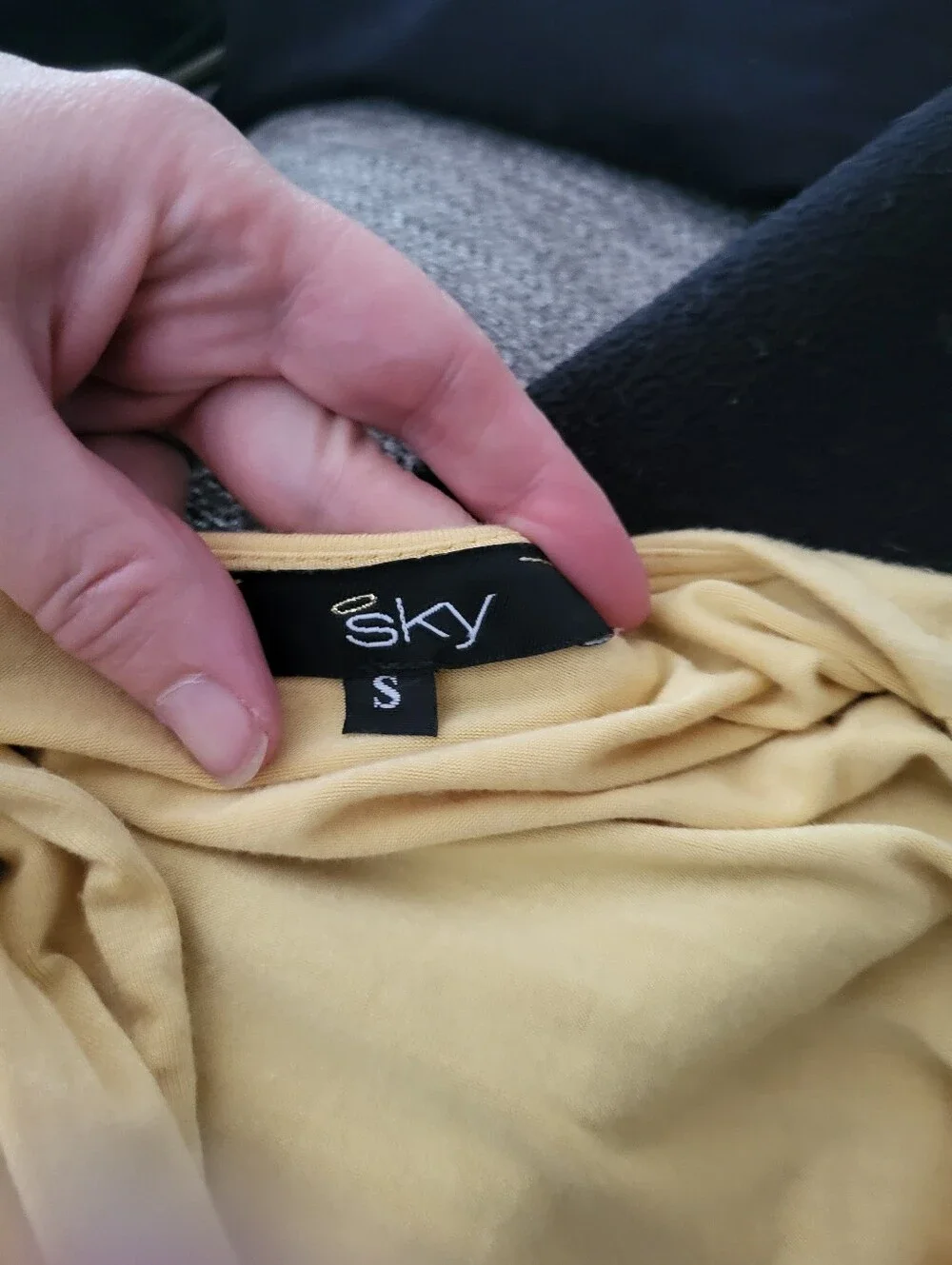 Sky Mustard V-Neck Embellished Empire Waist Tunic, With Jewelled Detail. Size S - Picture 5 of 6